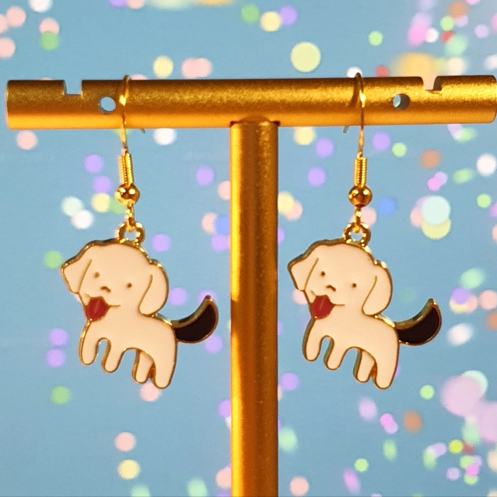 Dog Enamel Gold Metal Earings